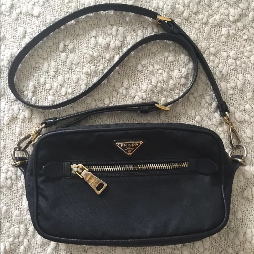 Prada messenger bag black gold hardware